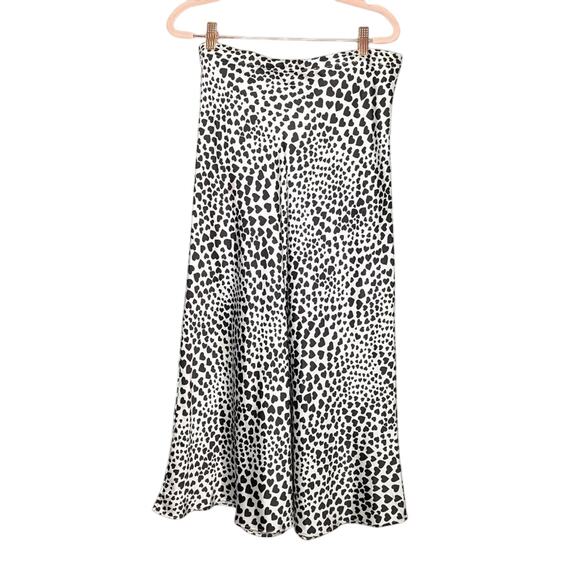 Rachel Zoe Black White Heart Print Satin Maxi Skit Elastic Waist Size M - Picture 1 of 7